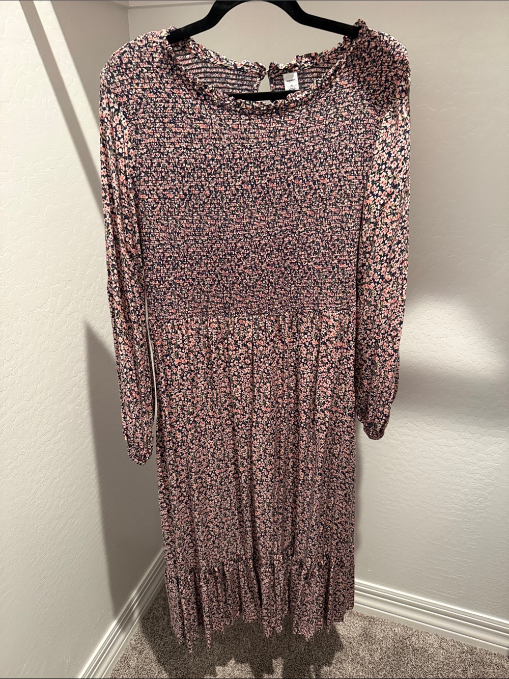 Old Navy Pink Floral Long-Sleeve Midi Dress